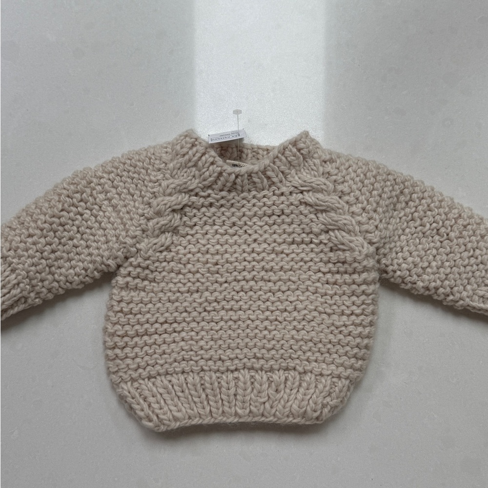 Huggalugs Garter Stitch Crew Neck Sweater, Natural (6M)
